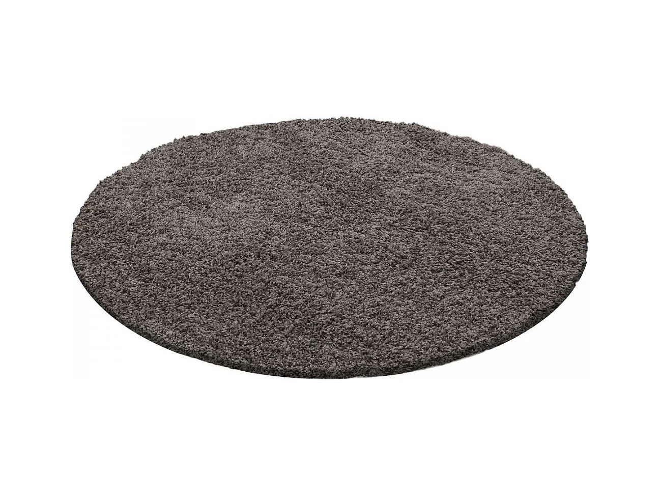 Tapis poils longs shaggy Ø120cm rond tissé taupe motif uni UNI L