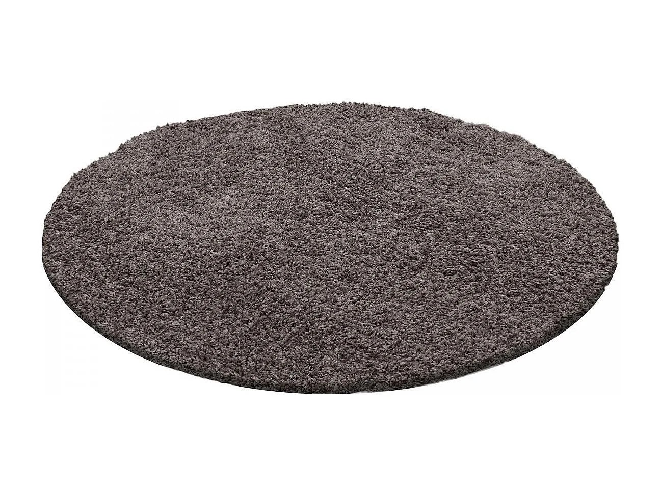 Tapis rond poils longs shaggy Ø120cm tissé taupe motif uni UNI L