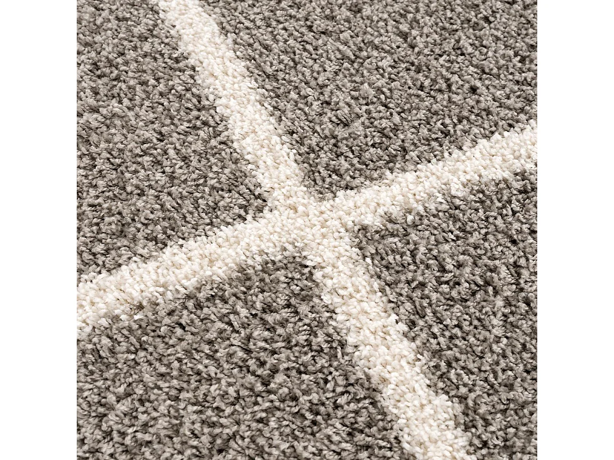 Tapis longs poils shaggy Ø120cm rond tissé gris motif scandinave SG MADRAG