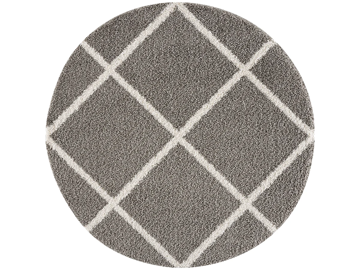 Tapis longs poils shaggy Ø120cm rond tissé gris motif scandinave SG MADRAG