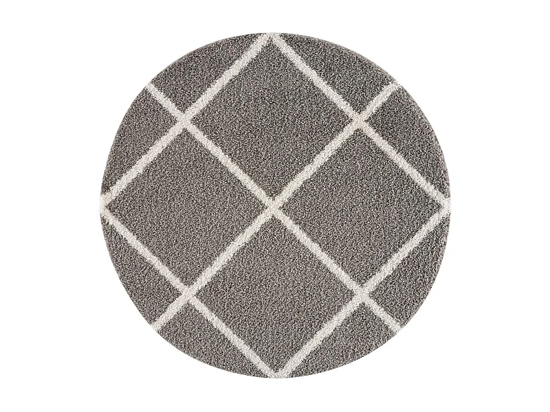 Tapis longs poils shaggy Ø120cm rond tissé gris motif scandinave SG MADRAG
