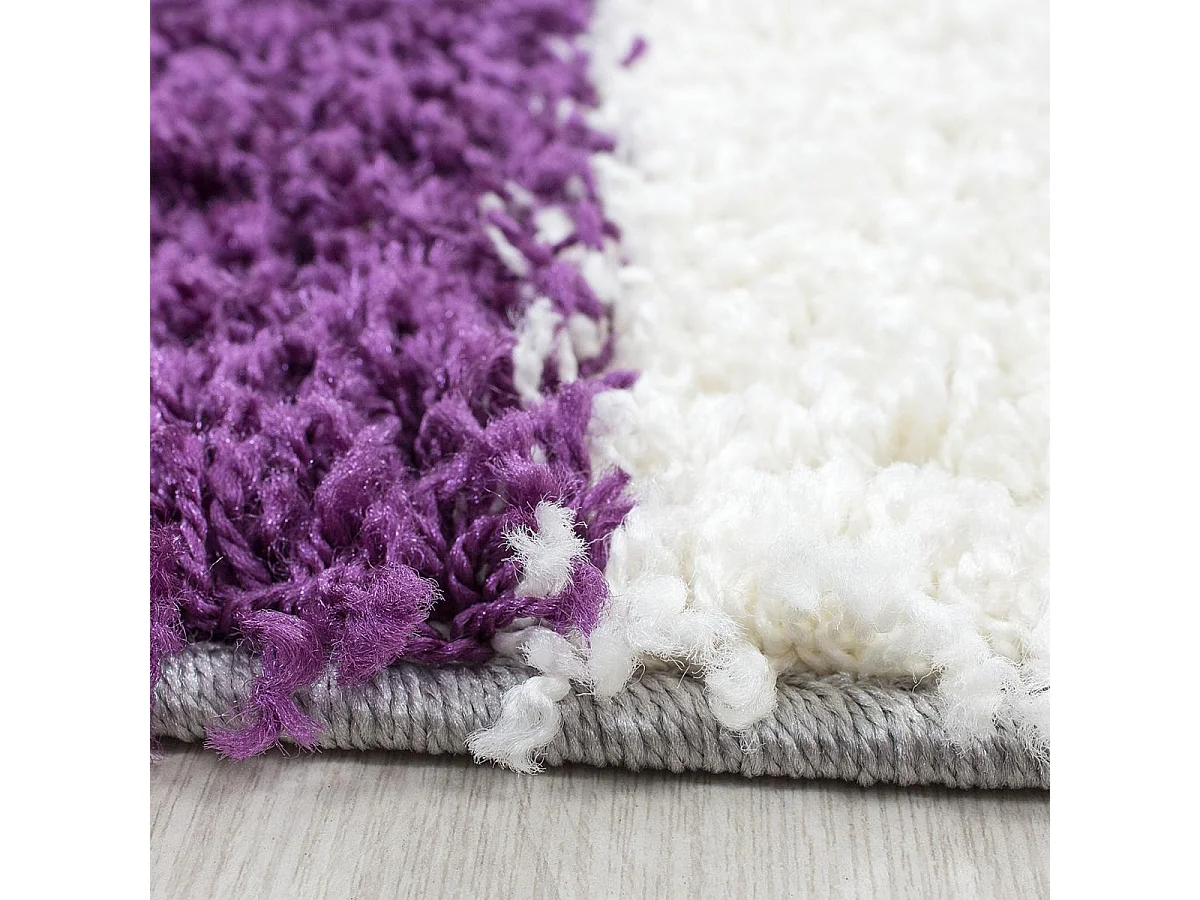 Tapis poils longs shaggy 120x170 rectangle tissé violet et gris motif damier
