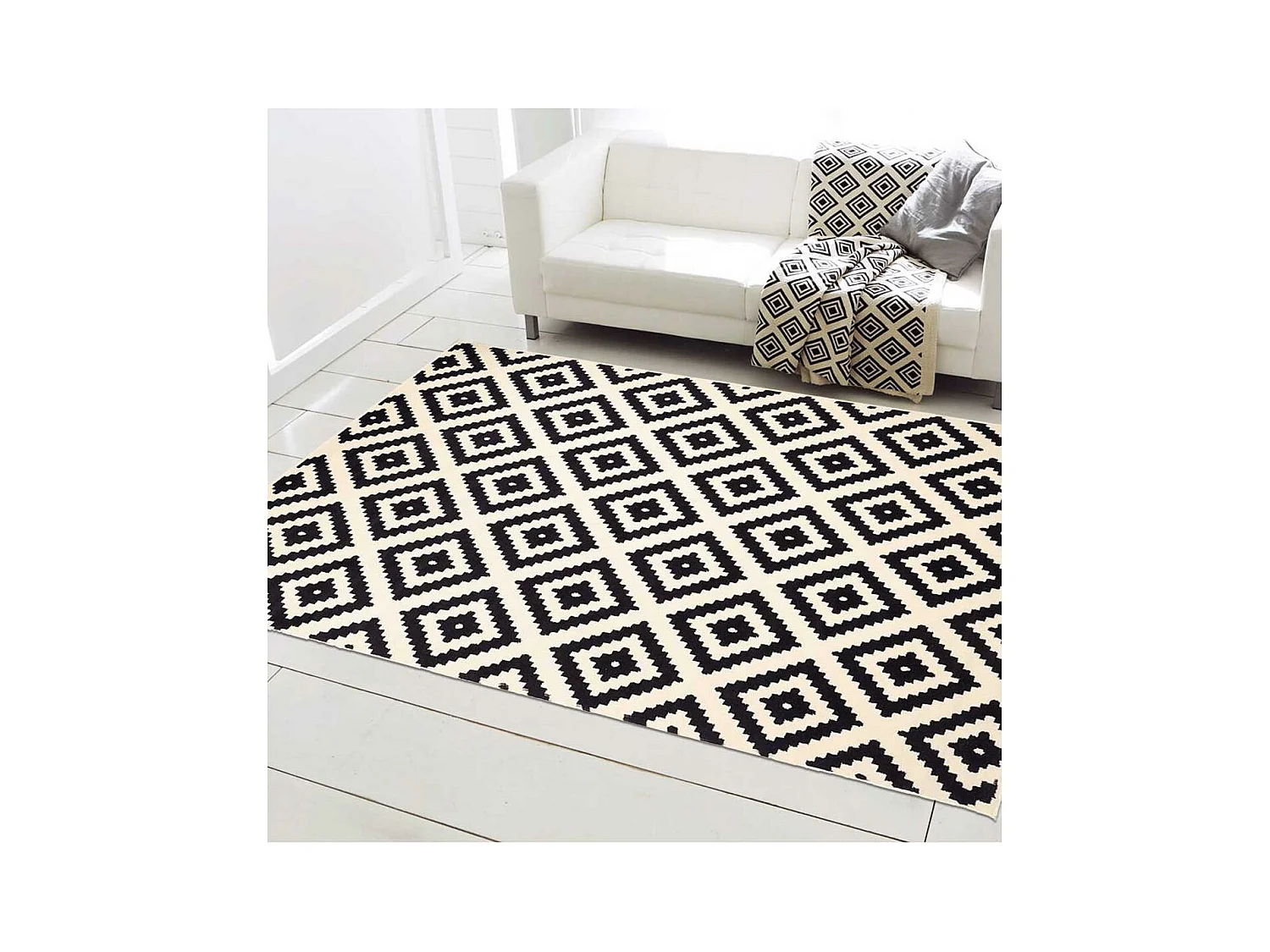 tapis entrée 60x110 tissé crème rectangle motif scandinave ORMA
