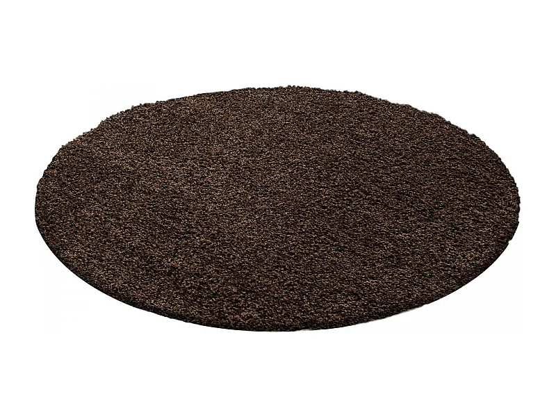 Tapis rond poils longs shaggy Ø160cm tissé marron motif uni UNI L