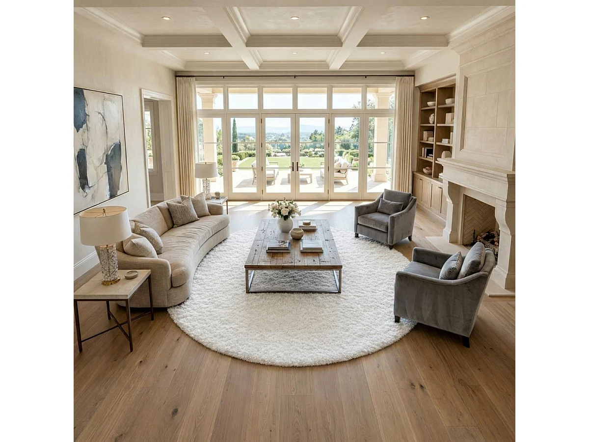 Tappeto Shaggy a pelo lungo Ø120cm tessuto rotondo bianco a tinta unita UNI A