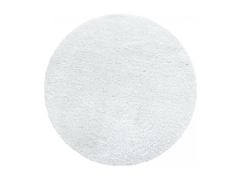 Tapis rond longs poils shaggy Ø120cm tissé blanc motif uni UNI A