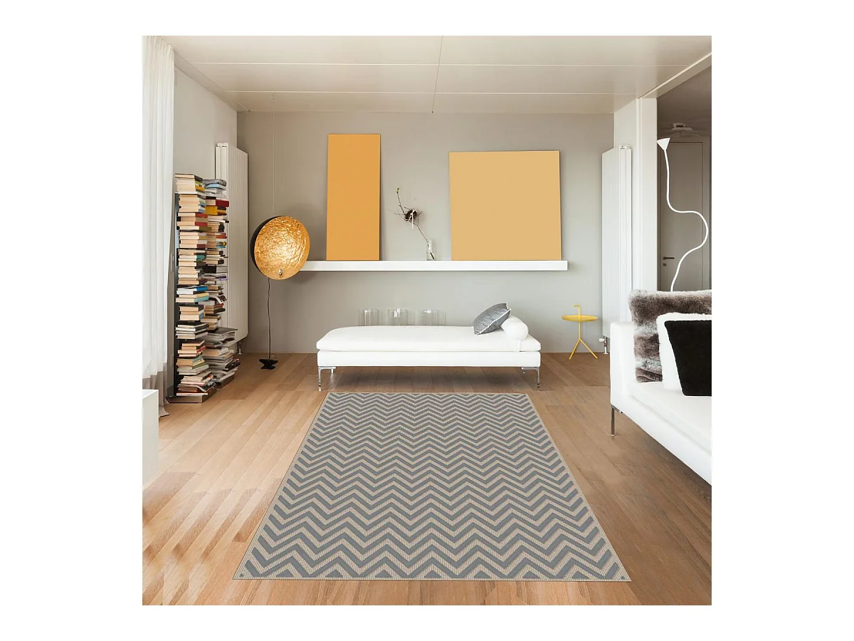 tapis salon 160x230 tissé en viscose gris rectangle motif géométrique CHEVROL