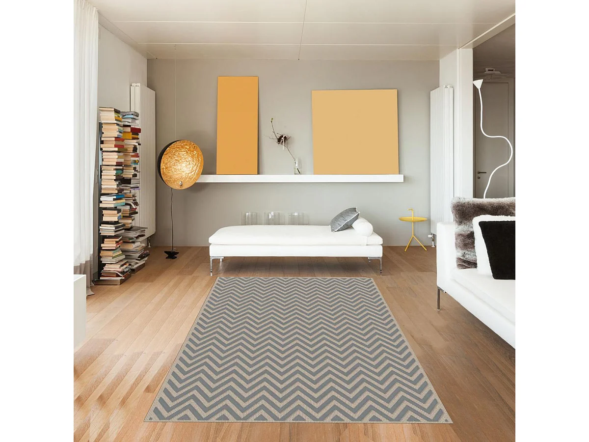 tapis salon 160x230 tissé en viscose gris rectangle motif géométrique CHEVROL