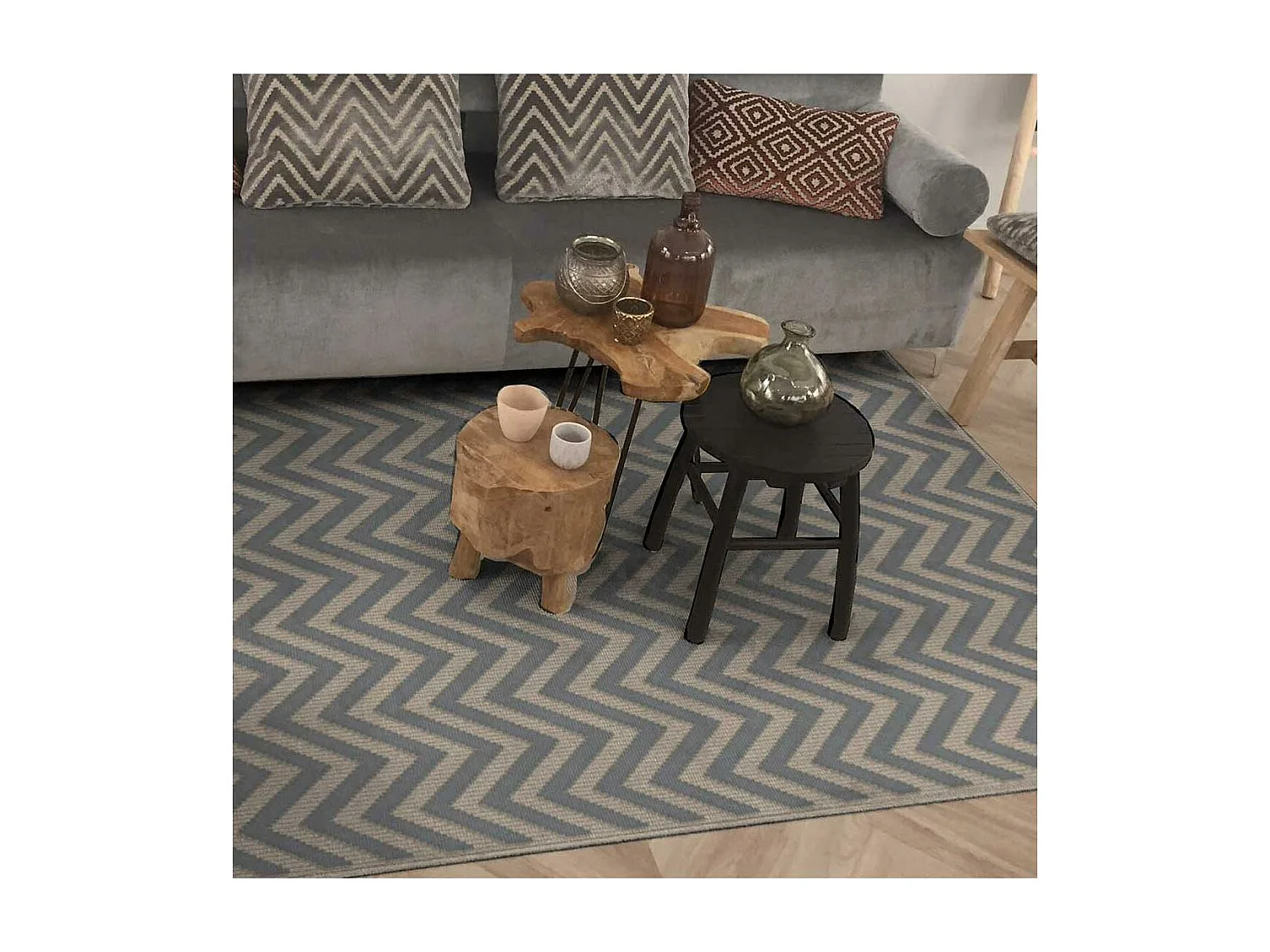 tapis salon 160x230 tissé en viscose gris rectangle motif géométrique CHEVROL