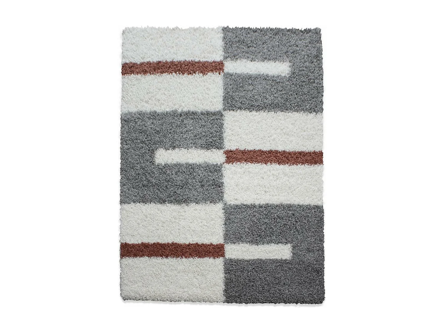 Tapis poils longs shaggy 60x110 rectangle tissé gris et crème