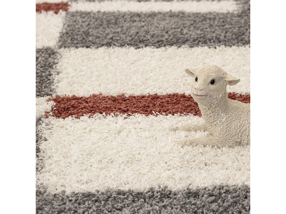 Tapis poils longs shaggy 60x110 rectangle tissé gris et crème
