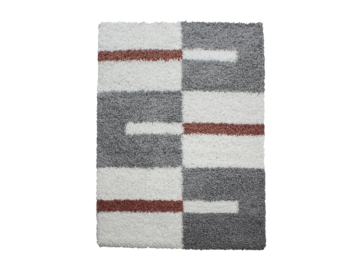 Tapis poils longs shaggy 60x110 rectangle tissé gris et crème
