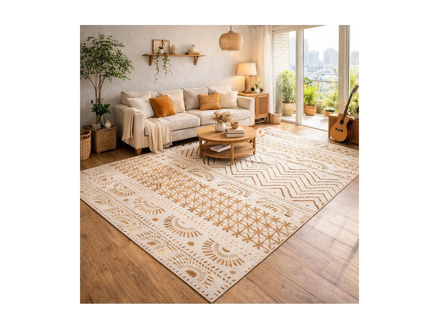Tapis berbère 60x110 tissé motif ethnic LYN1 ORIENVAG crème