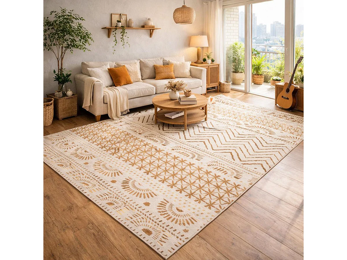 Tapis berbère 60x110 tissé motif ethnic LYN1 ORIENVAG crème
