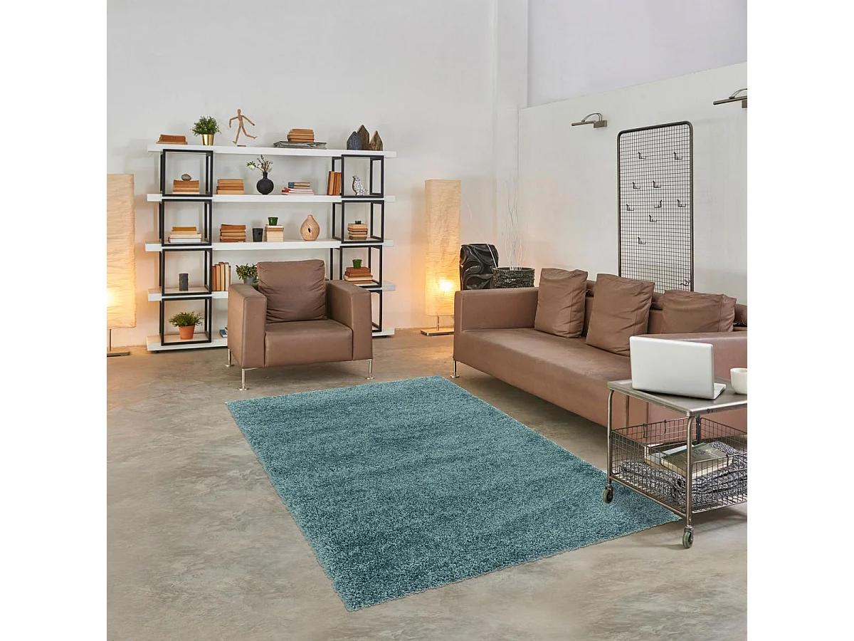 Tappeto Shaggy a pelo lungo 120x170 rettangolo intrecciato blu fantasia unita UNI I