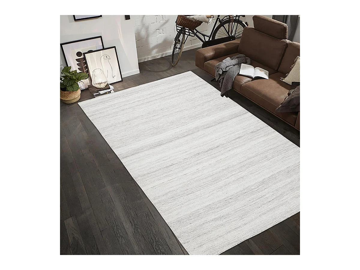 Tapis kilim 120x170 rectangle tissé crème motif faux uni LOFODI