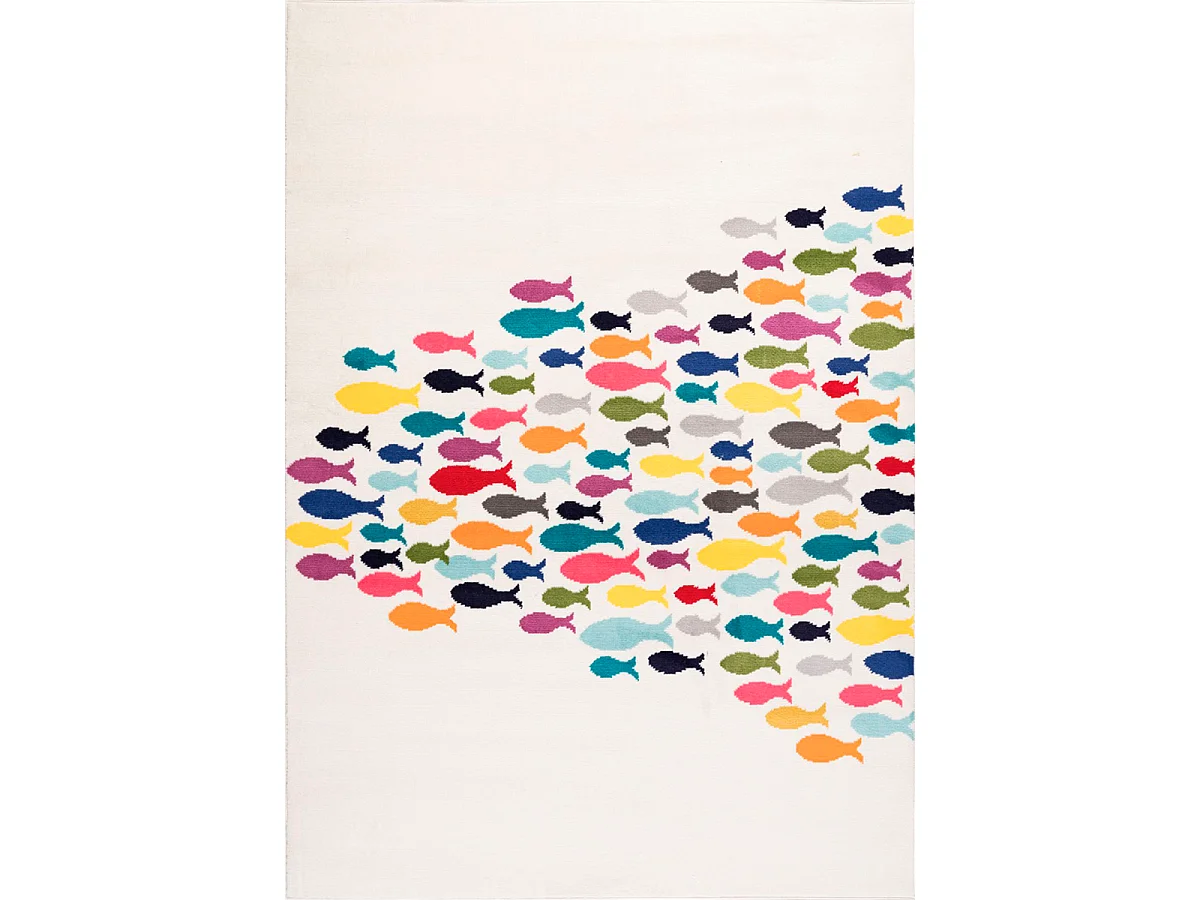 Tapis enfant 160x230 rectangle tissé crème motif animaux FISHES