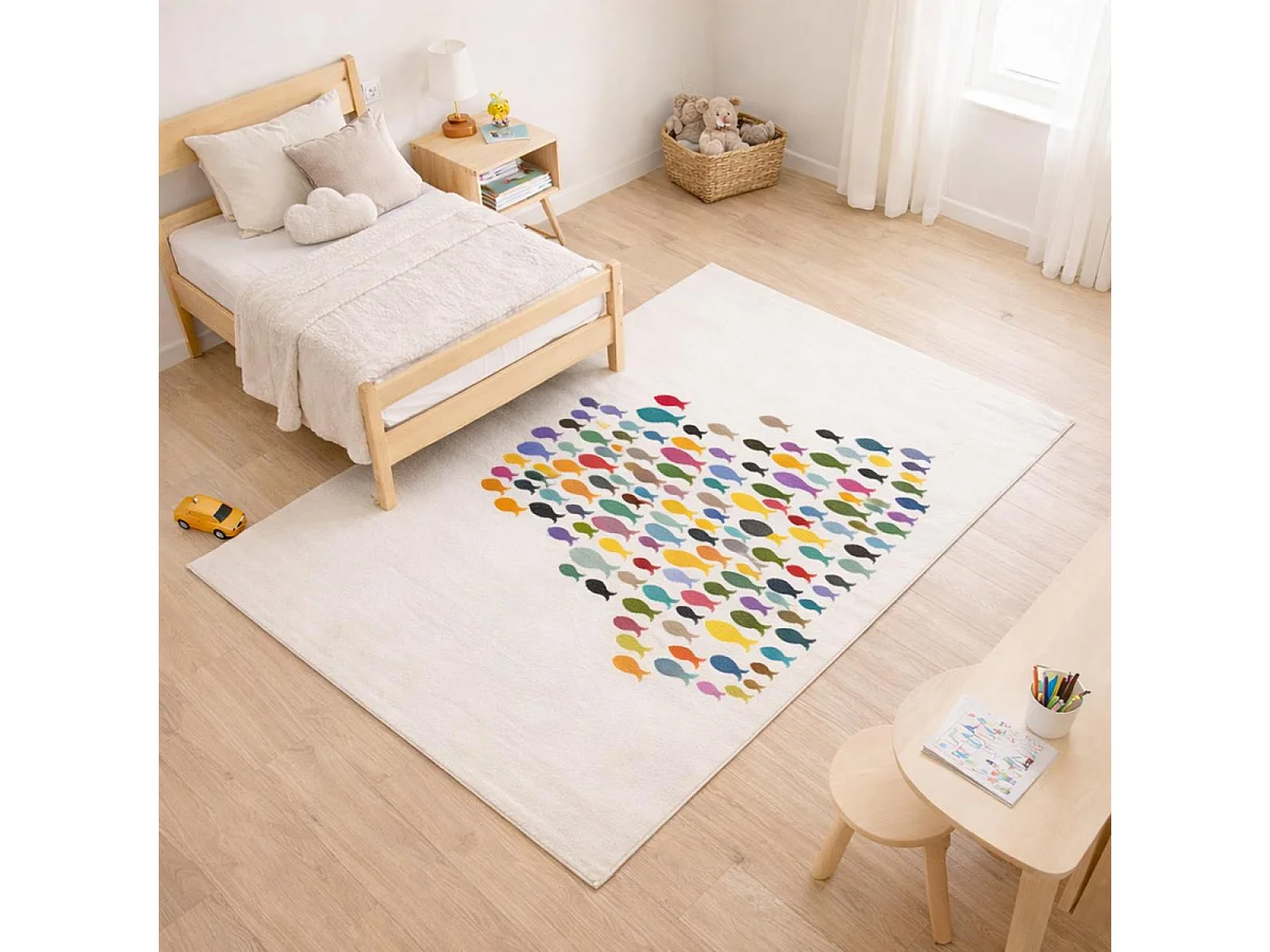 Tappeto per bambini 160x230 rettangolo tessuto color crema motivo animali PESCI