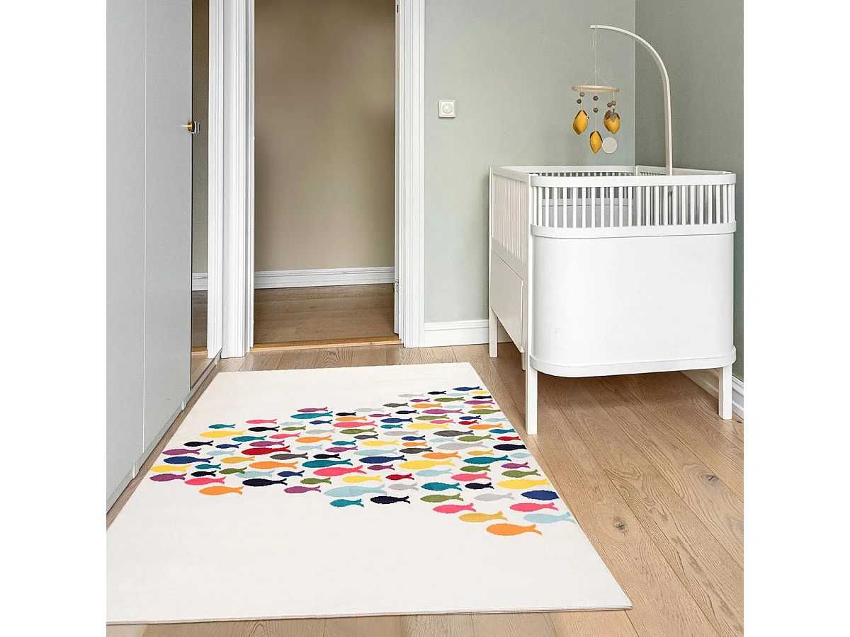 Tappeto per bambini 160x230 rettangolo tessuto color crema motivo animali PESCI