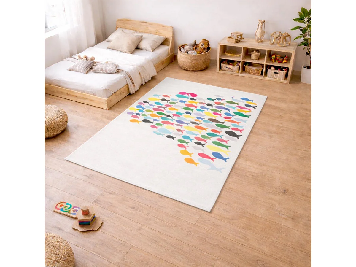 Tappeto per bambini 160x230 rettangolo tessuto color crema motivo animali PESCI