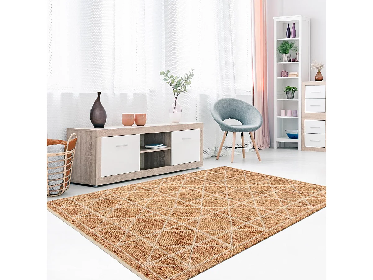 Tapis kilim 80x140 rectangle fait main orange motif géométrique LOSODANCE