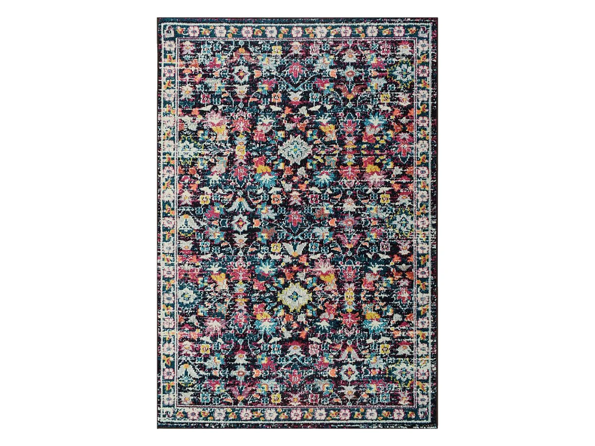 Tapis orient 120x170 rectangle bleu et bleu foncé tissé motif classique OLHA