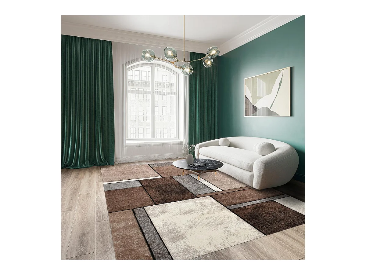 tapis chambre 80x150 tissé beige rectangle motif géométrique BI 61