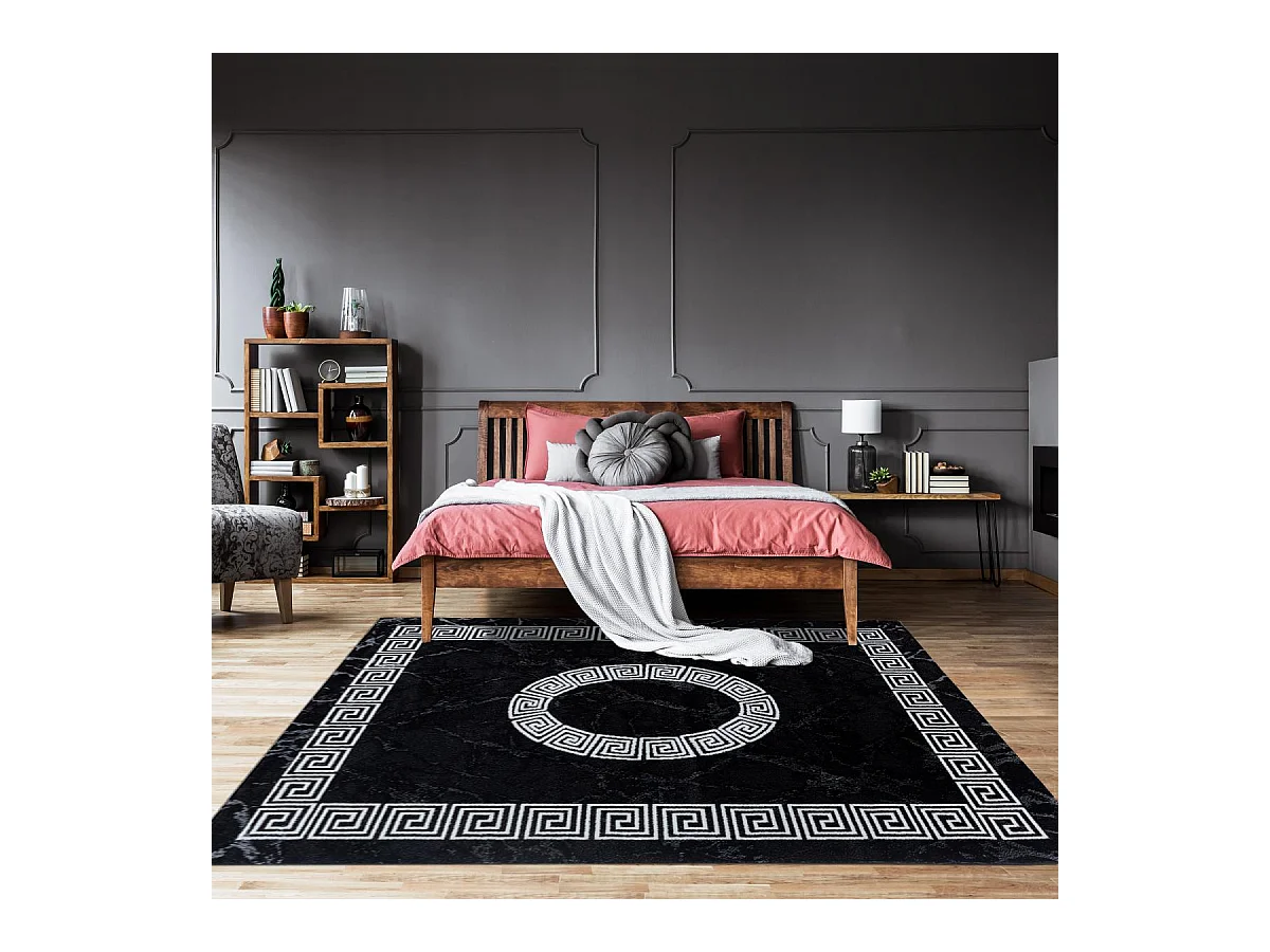 tapis cuisine 120x170 tissé noir et blanc rectangle motif baroque SAPURI