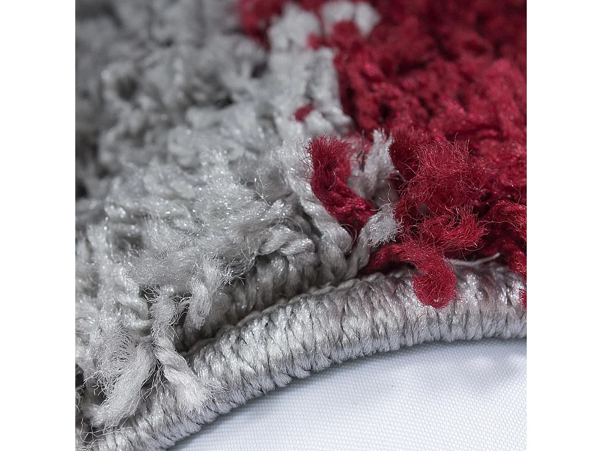 Tapis poils longs shaggy 200x290 rectangle tissé rouge et gris motif damier