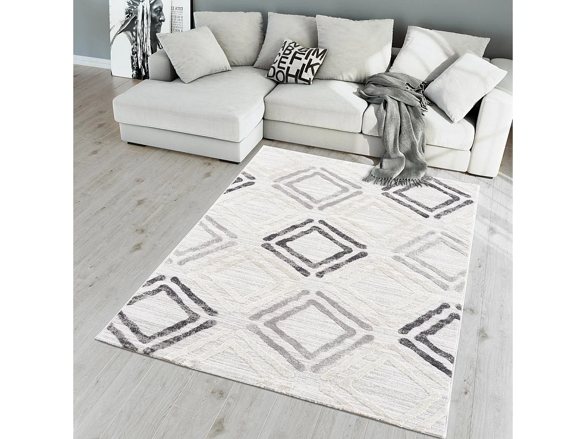 tappeto da soggiorno 200x280 intrecciato motivo geometrico rettangolo grigio chiaro e grigio scuro