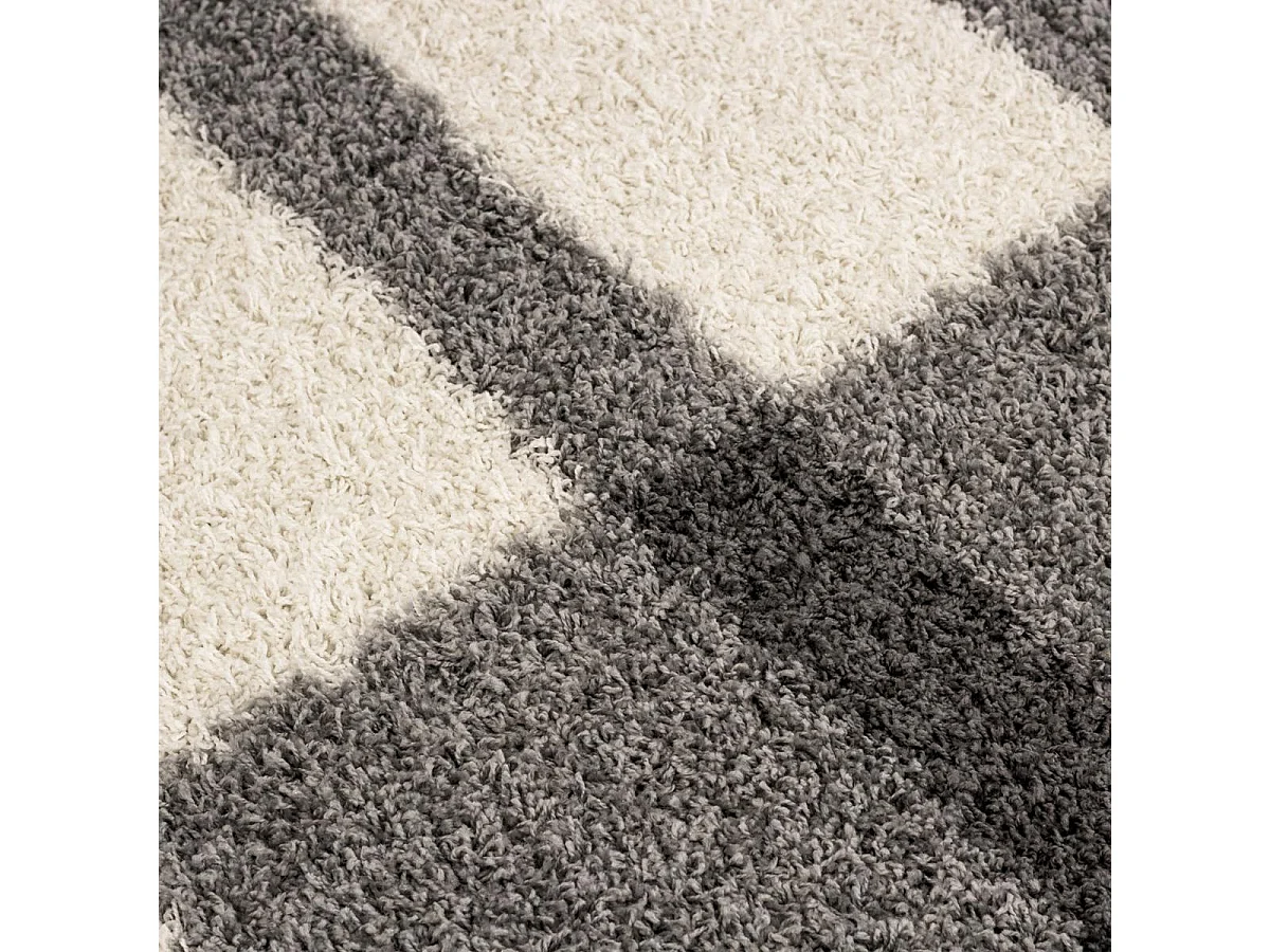 Tapis poils longs shaggy 200x290 rectangle tissé gris clair et gris foncé