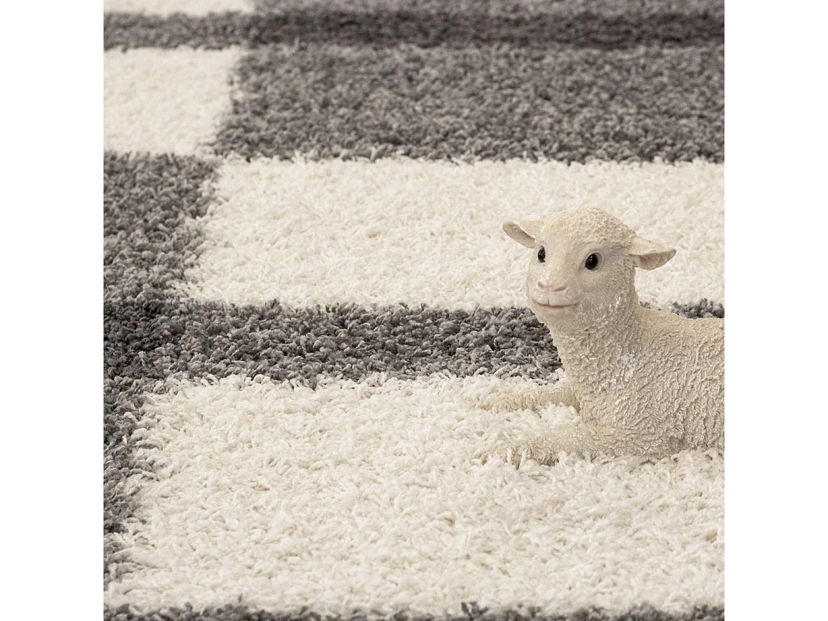 Tapis poils longs shaggy 200x290 rectangle tissé gris clair et gris foncé