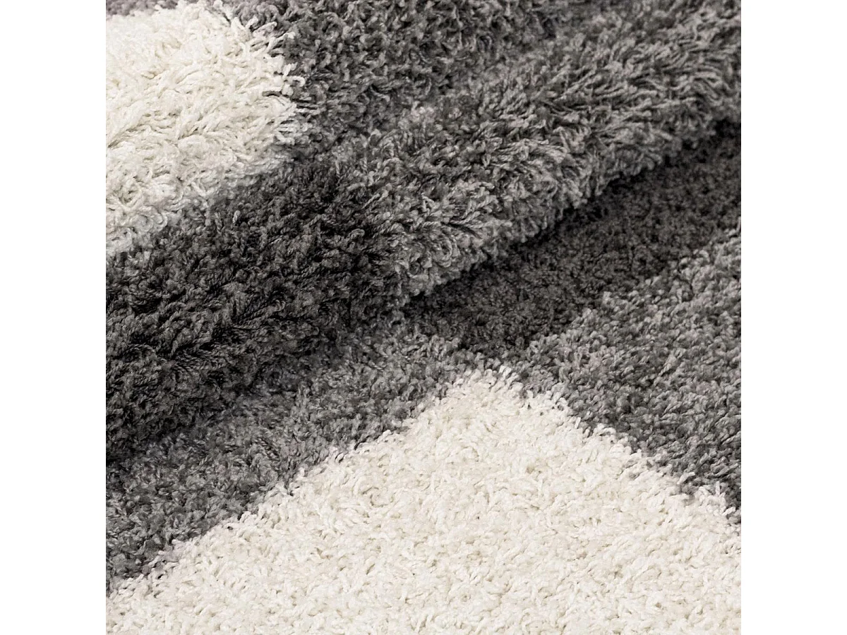 Tapis poils longs shaggy 200x290 rectangle tissé gris clair et gris foncé