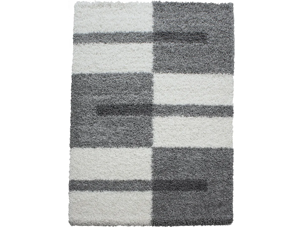Tapis poils longs shaggy 200x290 rectangle tissé gris clair et gris foncé