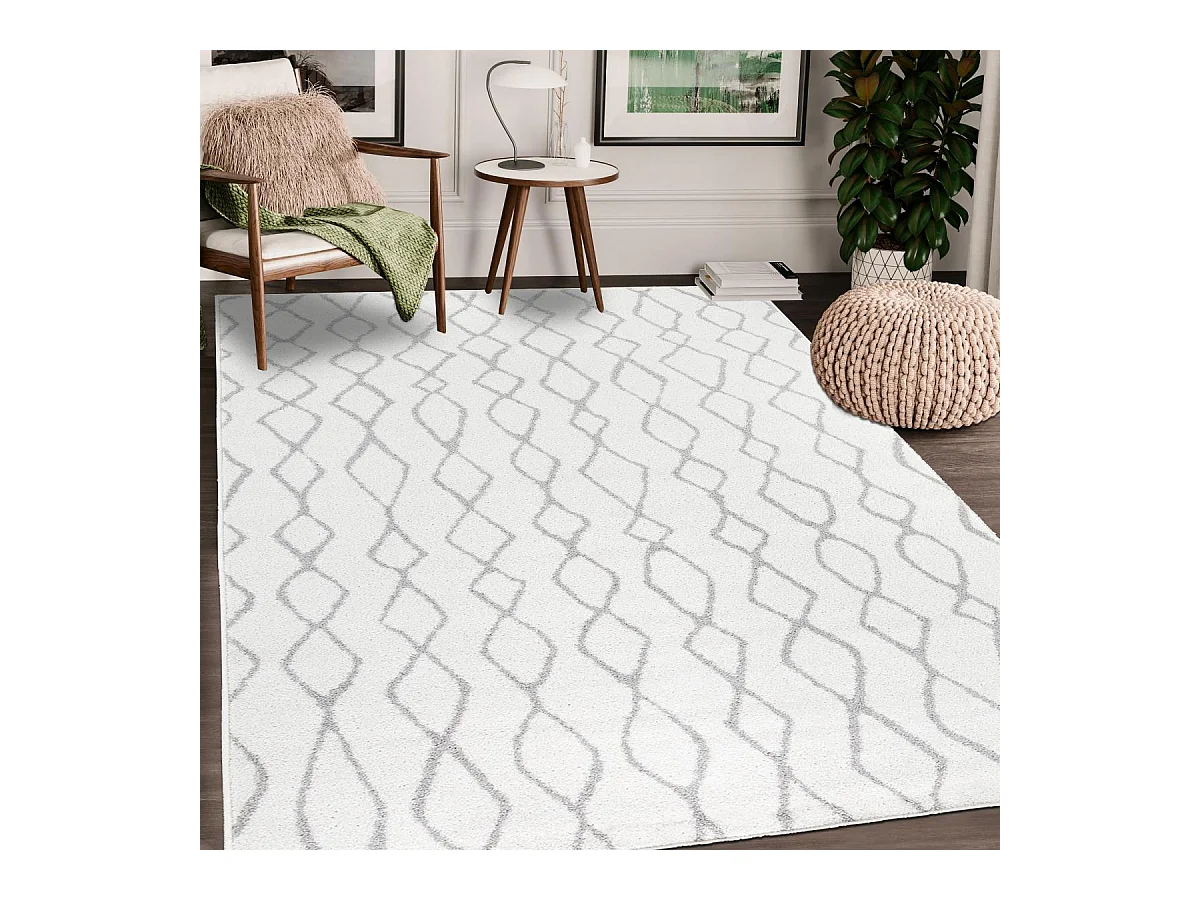 Tapis berbère 60x110 tissé motif ethnic BALANIO crème et gris