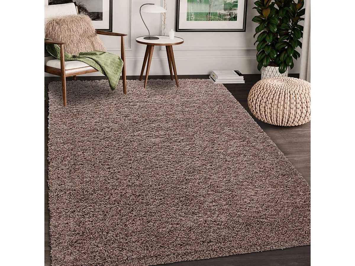 Tapis poils longs shaggy 160x230 rectangle tissé mocca motif uni UNI L