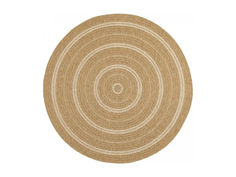 Tapis extérieur Ø160cm rond tissé kilim beige et blanc JUTE ART 5