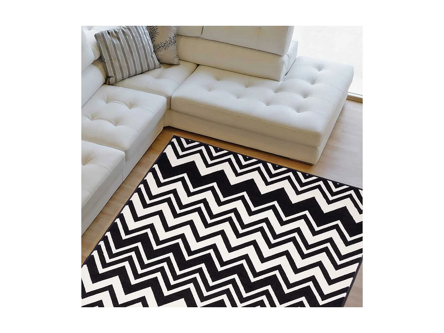 tapis salon 160x225 tissé noir rectangle motif géométrique LYN1 VAGUES