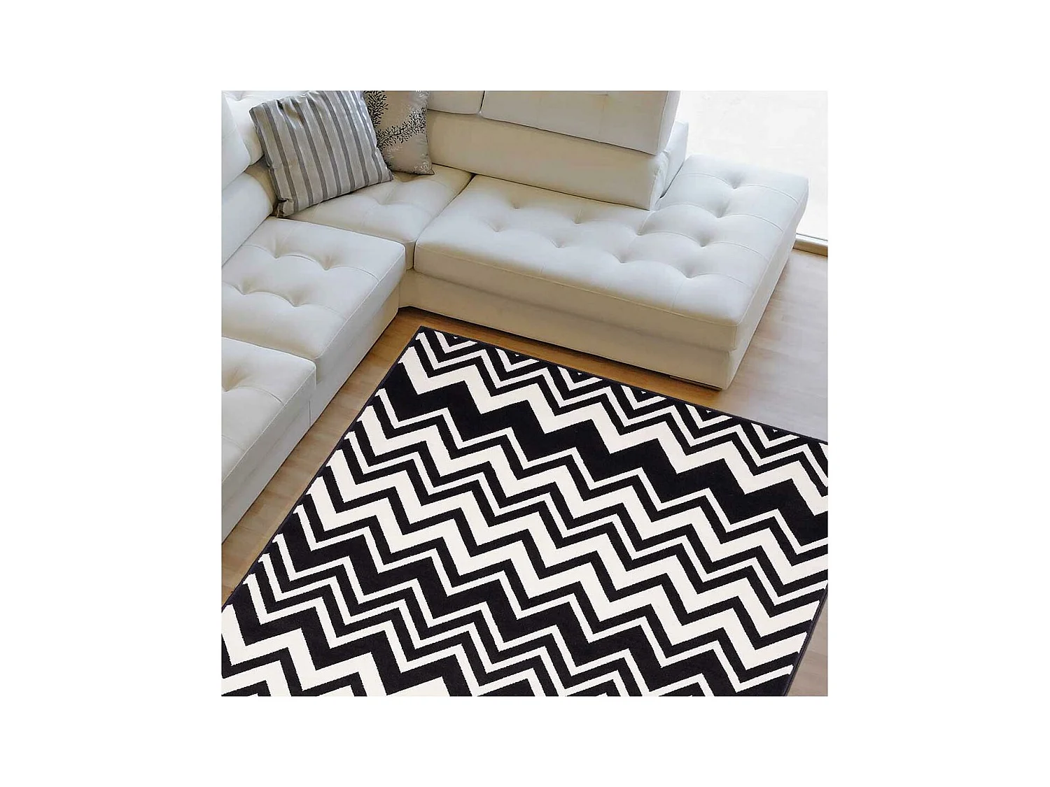 tapis salon 160x225 tissé noir rectangle motif géométrique LYN1 VAGUES