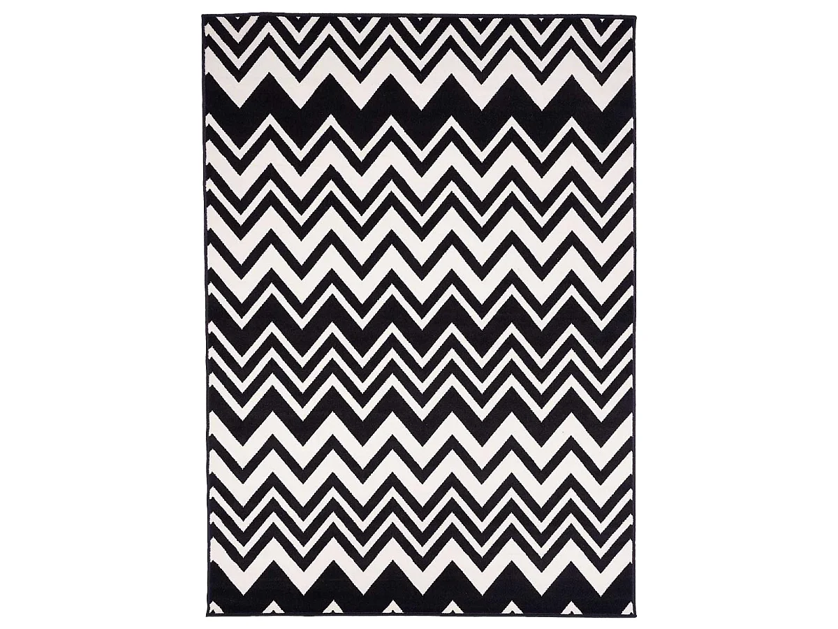 tapis salon 160x225 tissé noir rectangle motif géométrique LYN1 VAGUES