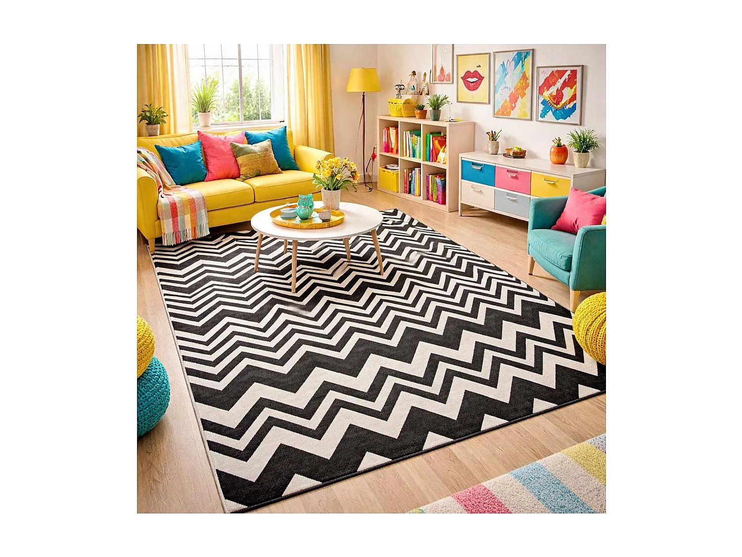 tappeto da soggiorno 160x225 tessuto rettangolo nero motivo geometrico AF1 VAGUES