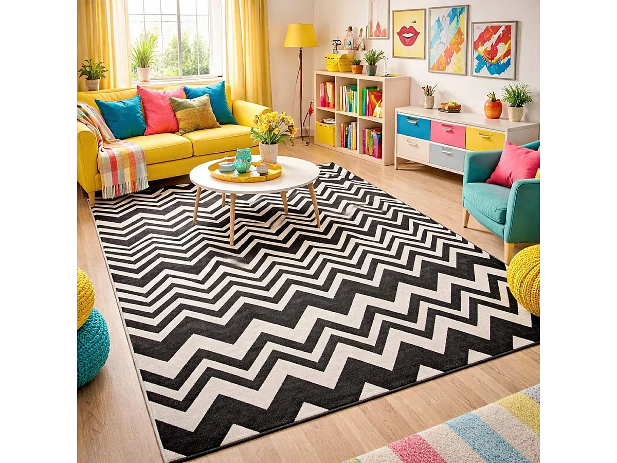 tappeto da soggiorno 160x225 tessuto rettangolo nero motivo geometrico AF1 VAGUES