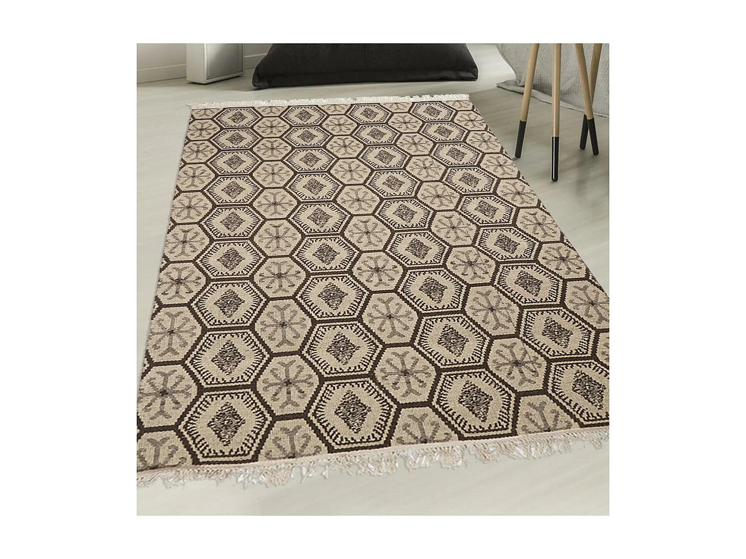 Tapis kilim reversible 200x290 fait à la main en laine MALSA gris