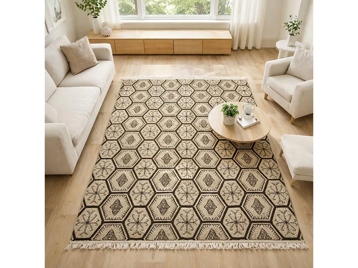 Tapis kilim reversible 200x290 fait à la main en laine MALSA gris