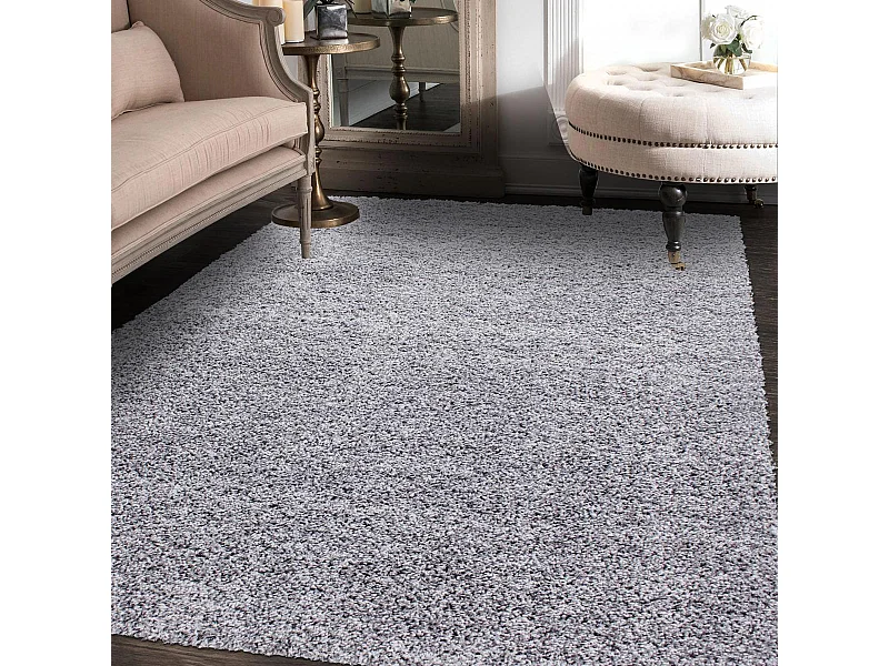 Tapis poils longs shaggy 140x200 rectangle tissé gris motif uni UNI L