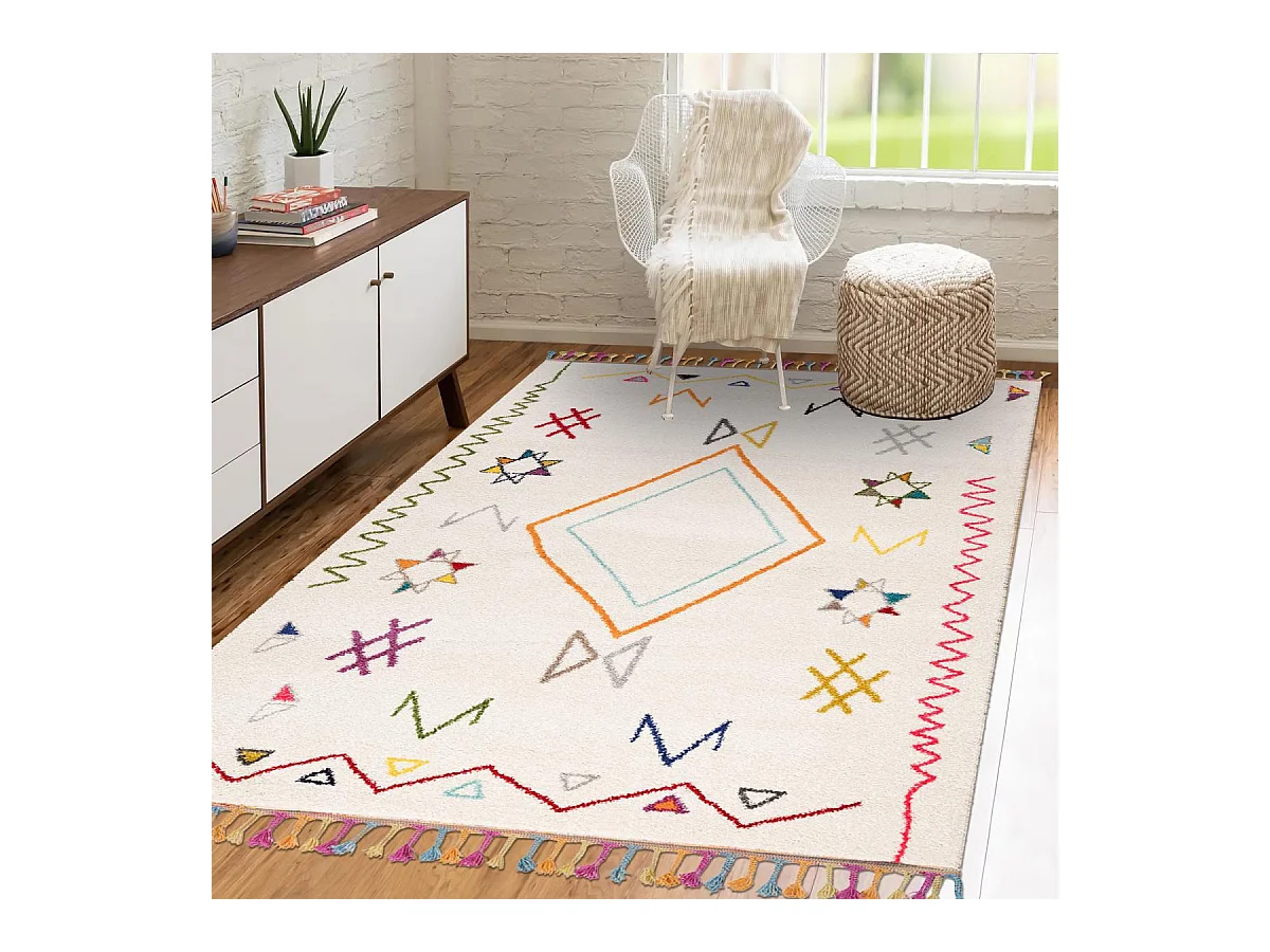 Tapis berbère 240x340 tissé motif ethnic LYN5 JADIDA crème