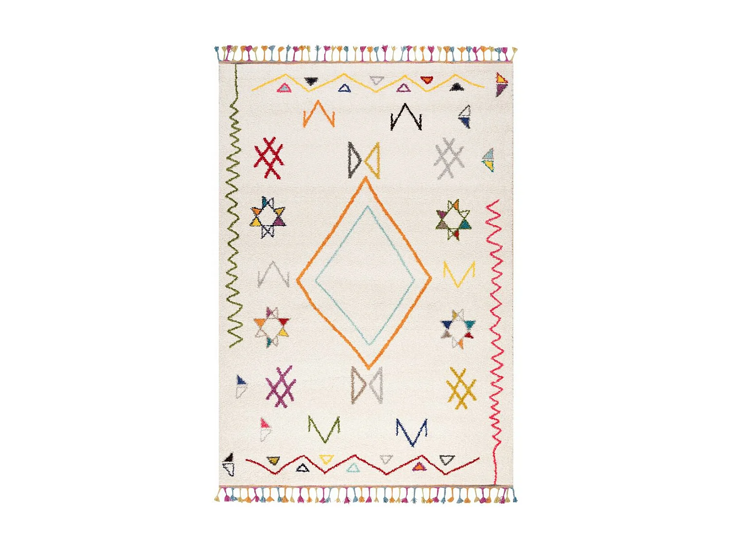 Tapis berbère 240x340 tissé motif ethnic LYN5 JADIDA crème