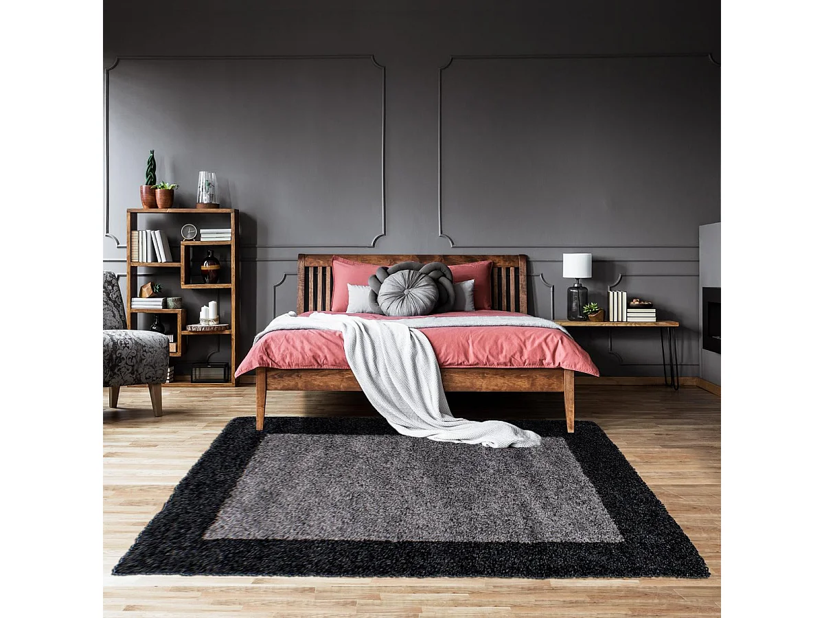 Tapis poils longs shaggy 60x110 rectangle tissé gris et anthracite