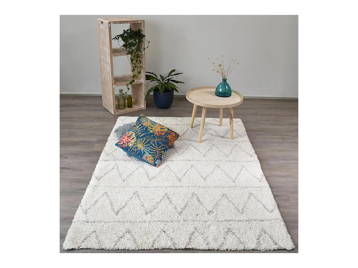 Authentique tapis berbère 120x170 fait à la main en coton BIO gris clair et gris foncé BERBERE