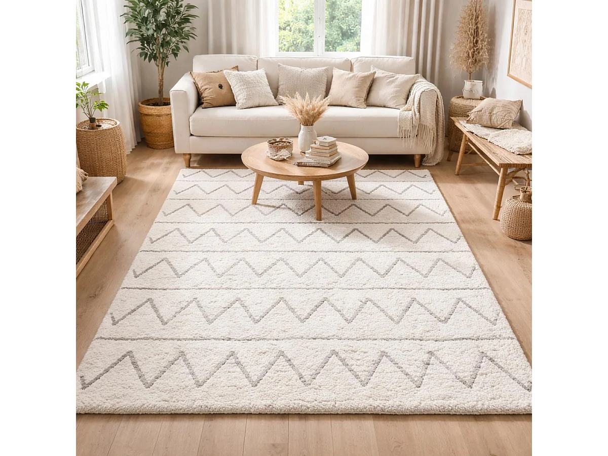 Authentique tapis berbère 120x170 fait à la main en coton BIO gris clair et gris foncé BERBERE